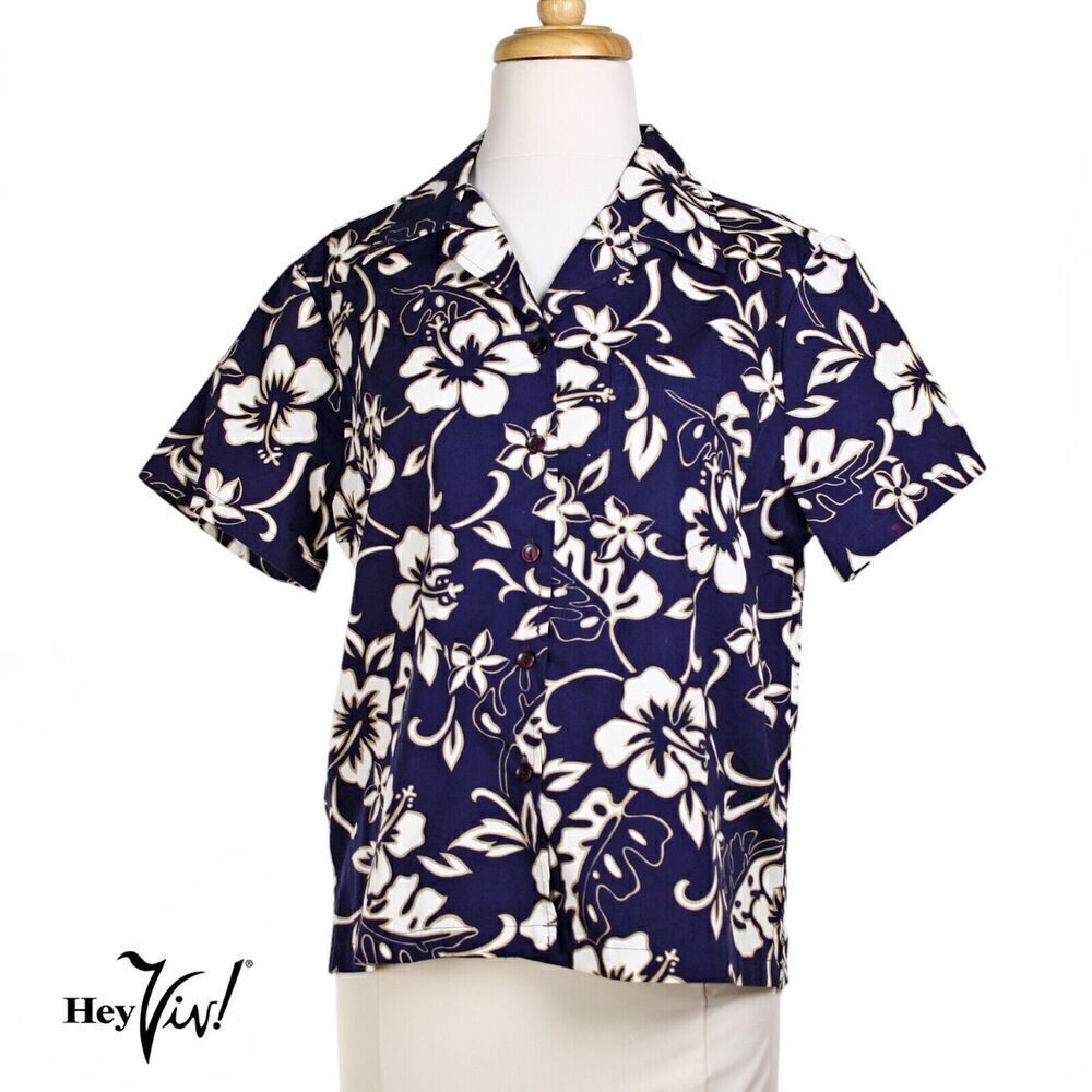 Vintage Womens Hilo Hattie Hawaiian Shirt Cotton Tropical Print Size M - Hey Viv